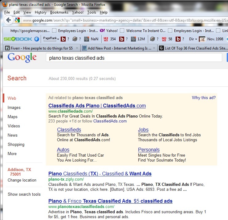 Online Marketing With Classified Advertising Websites In Dallas and Plano Texas